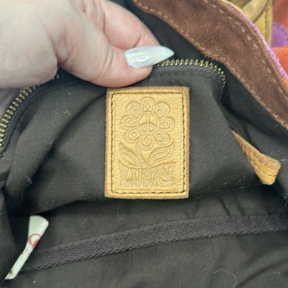 LUCKY BRAND MultiColor Scallop Patchwork Leather Shoulder Boho Tote - Picture 9 of 11